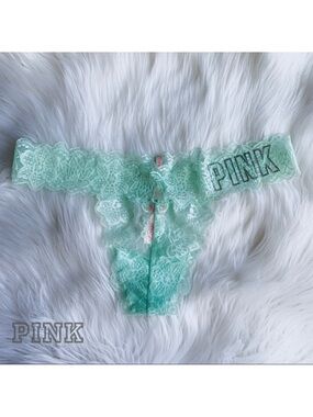 VS PINK Logo Lace Thong